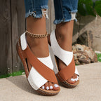 Summer Wedges Sandals With Colorblock Cross-strap Design Casual Thick-soled Roman Shoes For Women Pi-Mart