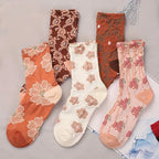 5 Pairs Floral Print Socks, Comfy & Breathable Mid Tube Socks, Women's Stockings & Hosiery Lootquake LLC