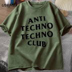Funny Anti Techno Club Graphic Oversized T-Shirt