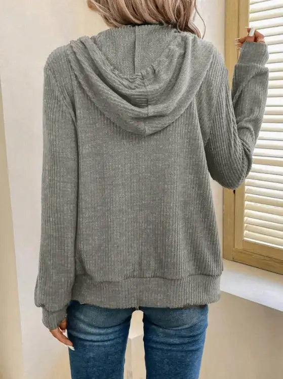 Women's Solid Color Hooded Zipper Fashionable Hoodie - SJB-DIAMOND ELITES