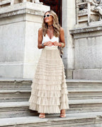 Layered Ruffles Cake Skirt Summer Fashion A Line Swing Mesh Long Skirt Party Dress Women Pi-Mart