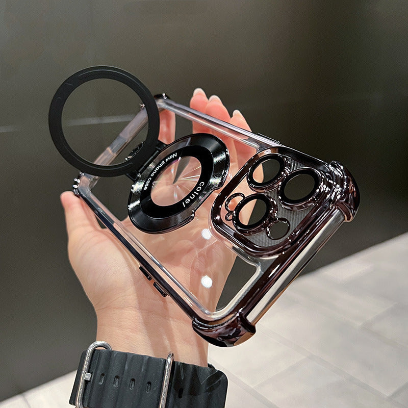Applicable Electroplating Bracket Magnetic Suction Space Shell Full Cover Phone Case Twelve Protective Cover Pi-Mart