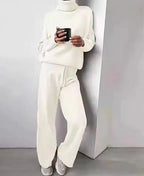 Casual Fashion Suits For Women Turtleneck Sweater And Drawstring Straight Pants Pi-Mart