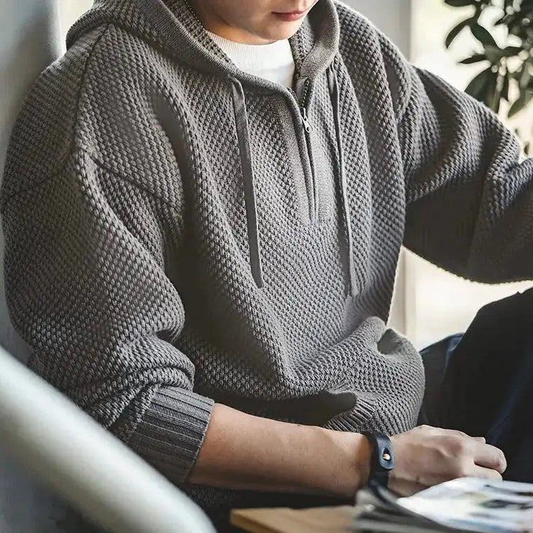 Casual Knit Sweater Half-Zip Essentials Hoodies Pi-Mart