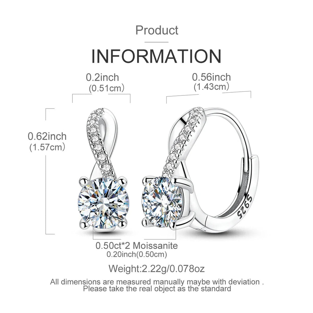 1.0ct Moissanite Hoop Earrings 925 Sterling Silver Wrap For Women Wedding BandsCo Straps