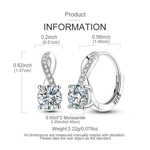 1.0ct Moissanite Hoop Earrings 925 Sterling Silver Wrap For Women Wedding BandsCo Straps