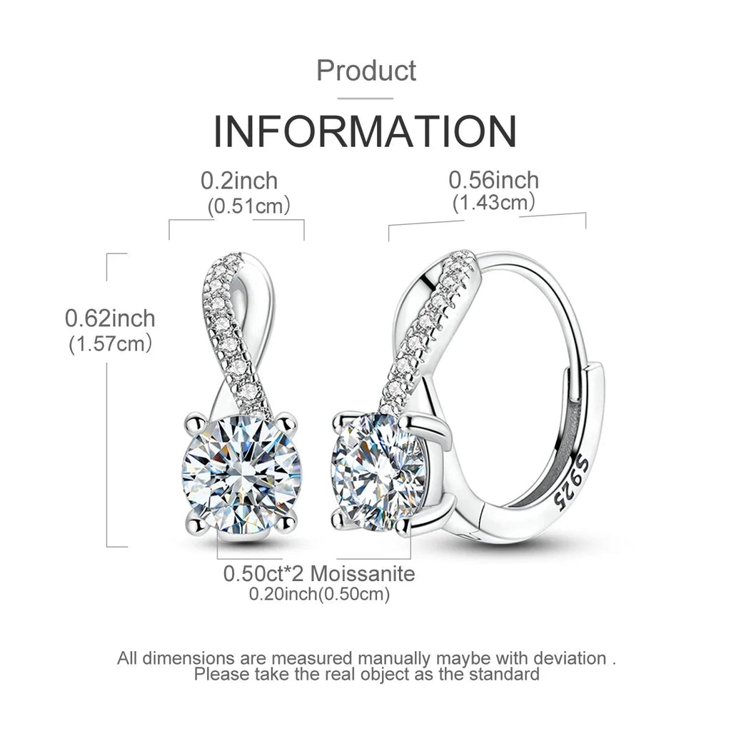 1.0ct Moissanite Hoop Earrings 925 Sterling Silver Wrap For Women Wedding BandsCo Straps
