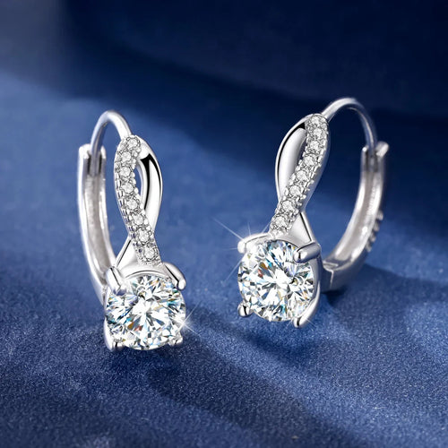 1.0ct Moissanite Hoop Earrings 925 Sterling Silver Wrap For Women Wedding BandsCo Straps