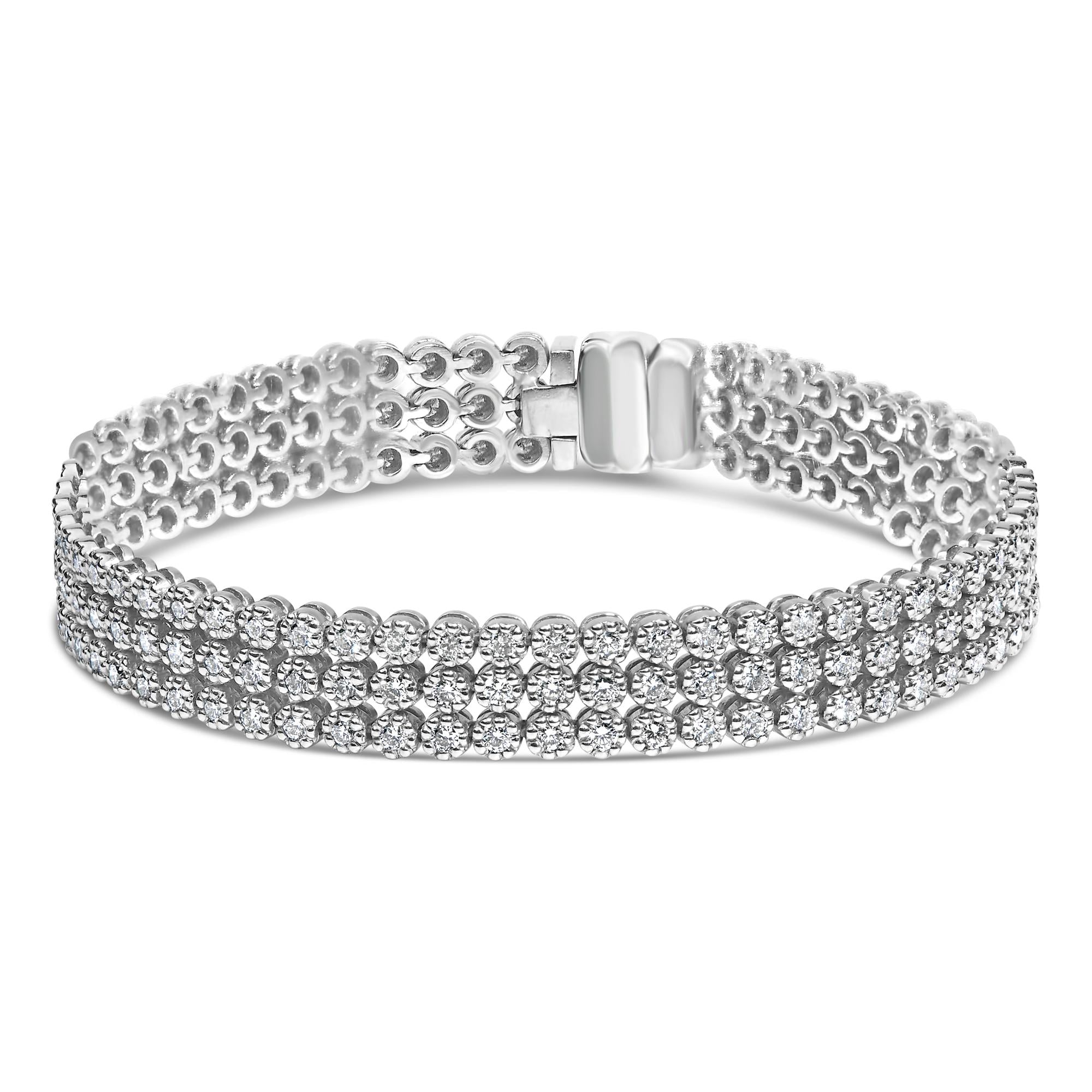 18K White Gold 5.00 Cttw Natural Diamond 3 Row Link Tennis Bracelet (G-H Color, VS1-VS2 Clarity) - 7.25" Inches Lootquake LLC