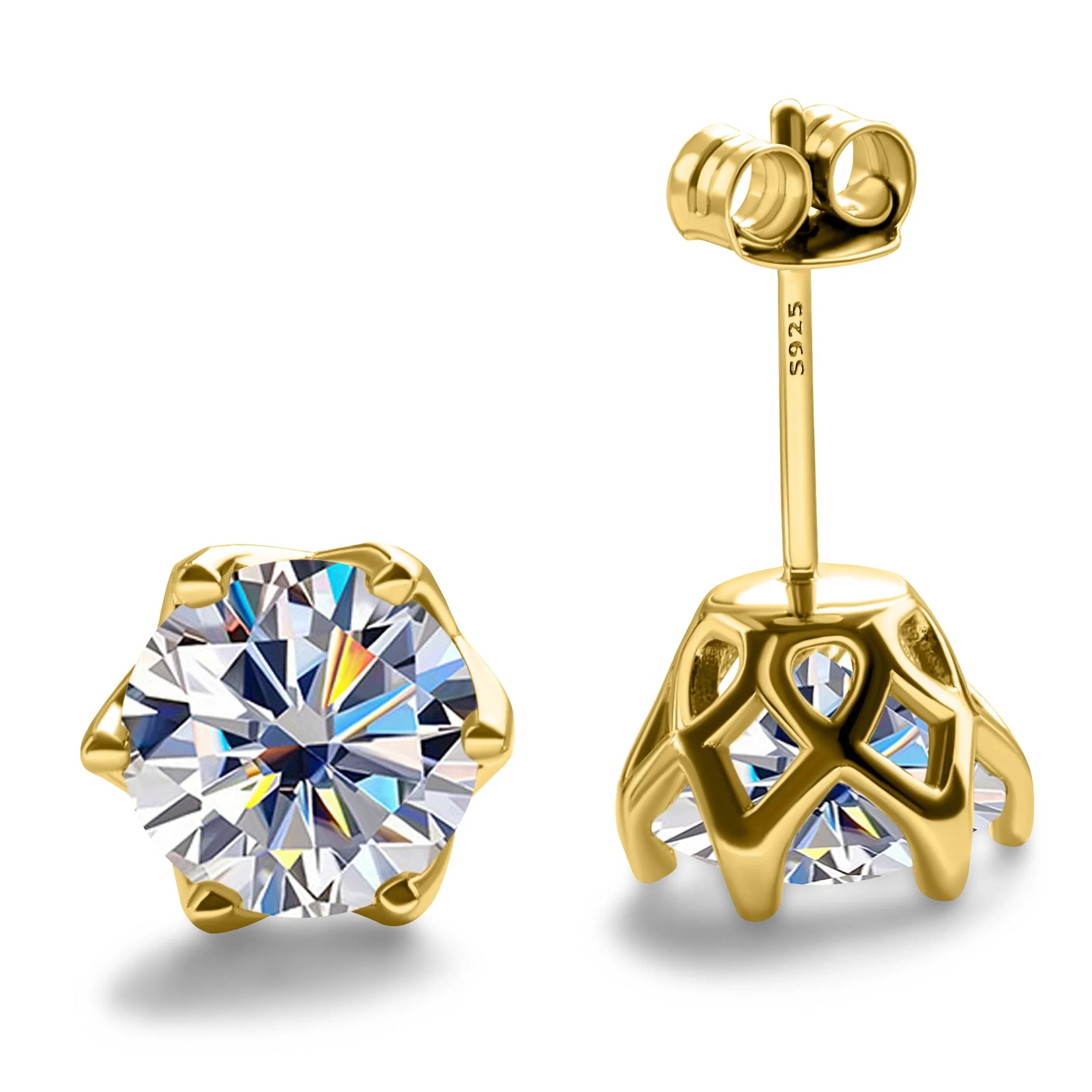1-2 Carat D Color Moissanite Earrings 925 Sterling Silver Studs For Women BandsCo Straps
