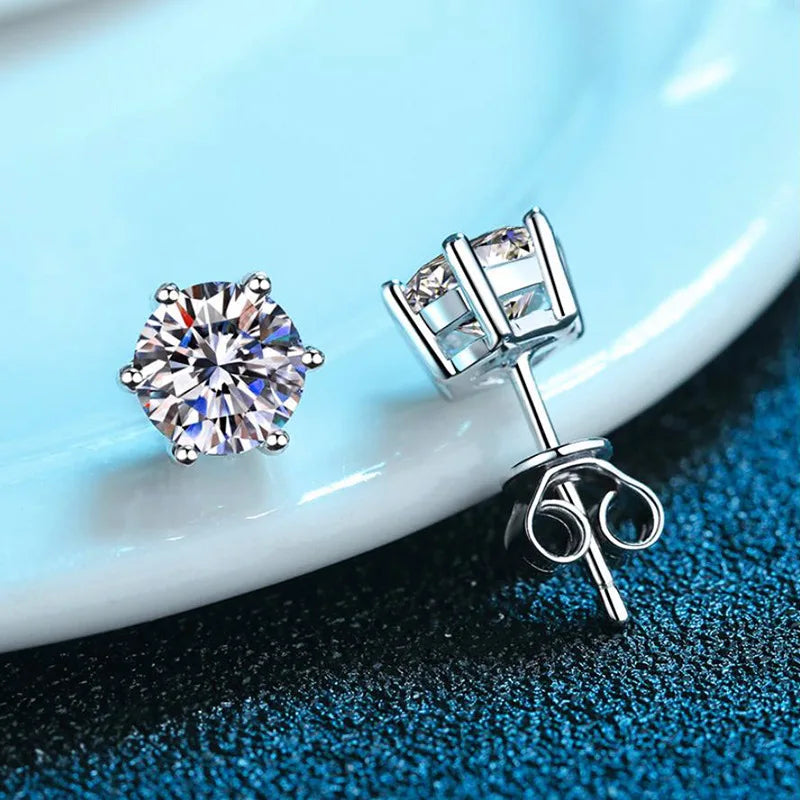 1-2 Carat D Color Moissanite Stud Earrings 925 Sterling Silver Wedding BandsCo Straps