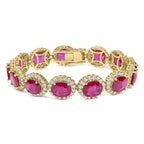 14K Yellow Gold 6 2/5 Cttw Diamond and 34.0 Cttw Oval Red Ruby Halo Link Bracelet (I-J Color, SI1-SI2 Clarity) - 7.25" Inches Lootquake LLC
