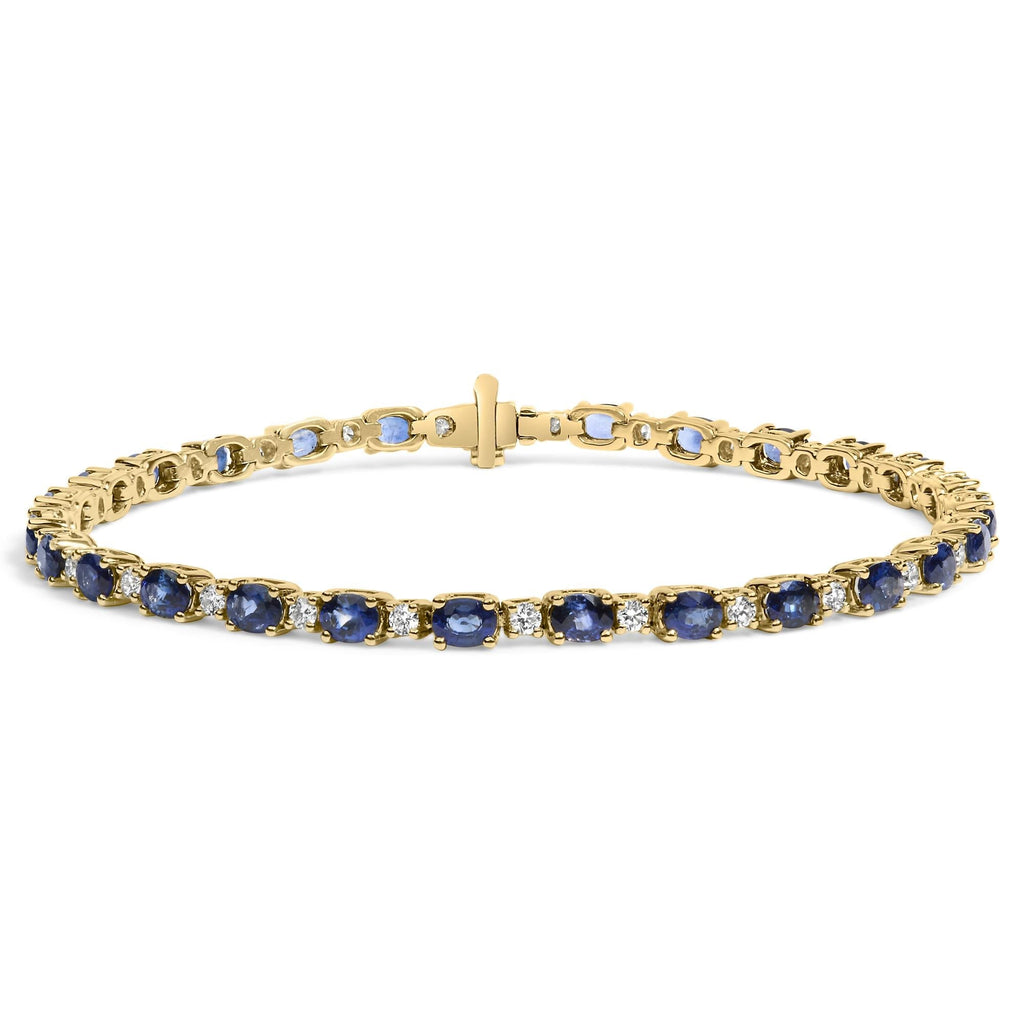18K Yellow Gold 3/4 Cttw Diamond and 5 1/3 Cttw Oval Blue Sapphire Alternating Link Bracelet (G-H Color, VS1-VS2 Clarity)  - 7.25" Inches Lootquake LLC