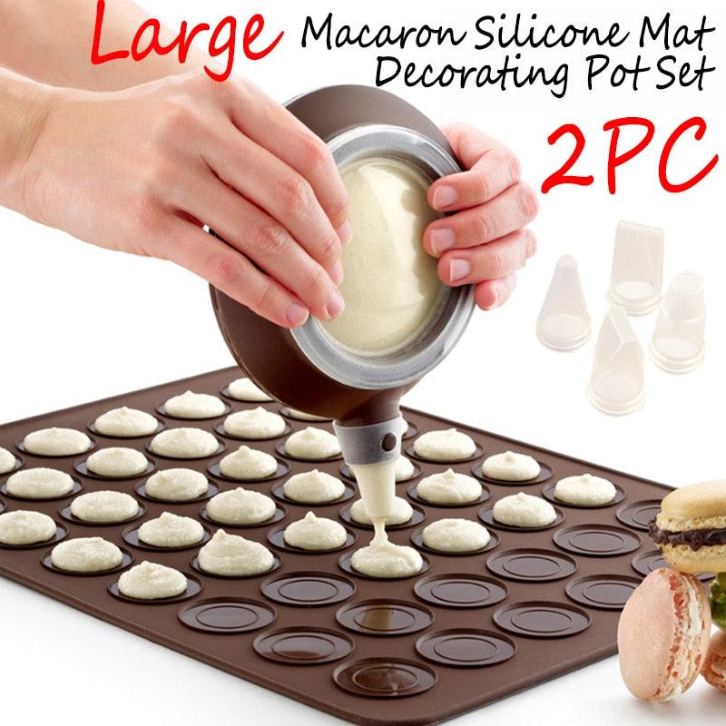 1-2pc/set Large Macaroon Kit Silicone Mat Non-Stick Baking Mold Set 48 Capacity Pot Cake Decorating Supplies Macaron Silicone Mat Non-Stick Silicone Macaron Reusable Baking Mold Set Stevvex