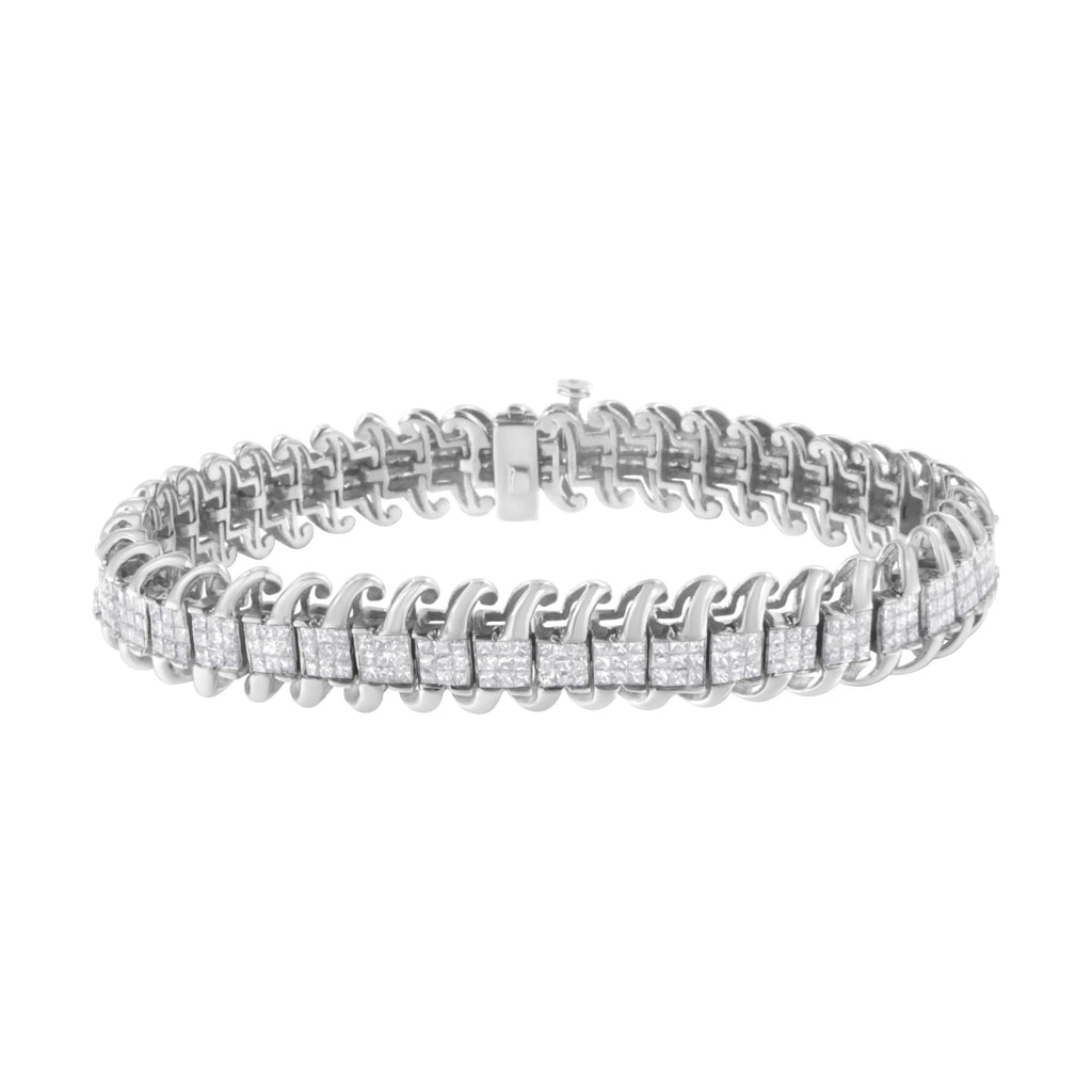 14K White Gold 5.0 Cttw Princess Cut Diamond 7" Invisible Set Wavy S-Link Tennis Bracelet (G-H Color, SI1-SI2 Clarity) Lootquake LLC
