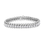 14K White Gold 5.0 Cttw Princess Cut Diamond 7" Invisible Set Wavy S-Link Tennis Bracelet (G-H Color, SI1-SI2 Clarity) Lootquake LLC