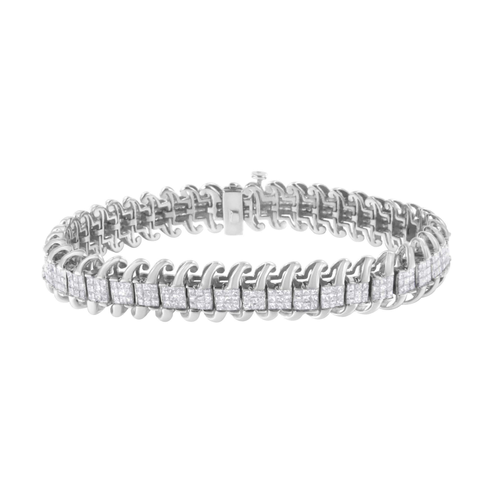 14K White Gold 5.0 Cttw Princess Cut Diamond 7" Invisible Set Wavy S-Link Tennis Bracelet (G-H Color, SI1-SI2 Clarity) Lootquake LLC