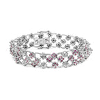 14K White Gold Pink Sapphire and Diamond Floral Lattice Link Bracelet - 7.25" Inches Lootquake LLC