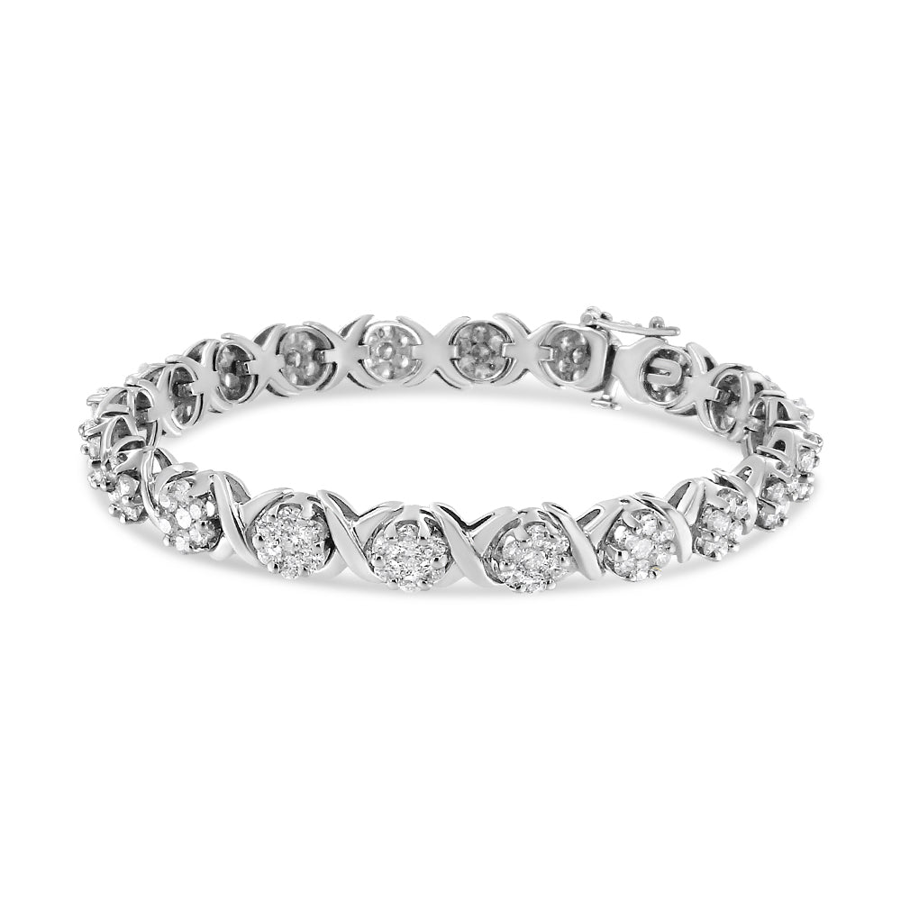 14K White Gold 6-1/3 Cttw Round Brilliant-Cut Diamond Round Cluster & X-Link 7" Tennis Bracelet (I-J Color, SI2-I1 Clarity) Lootquake LLC