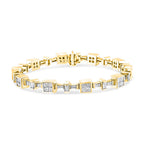 14K Yellow Gold 6 3/4 Cttw Princess and Baguette-Cut Diamond Tennis Bracelet (H-I Color, VS2-SI1 Clarity) - Size 7 Lootquake LLC