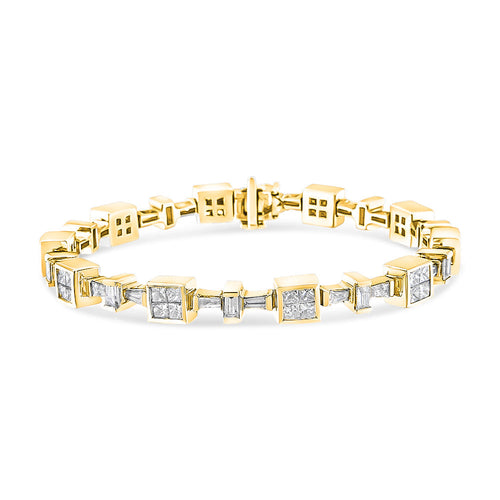 14K Yellow Gold 6 3/4 Cttw Princess and Baguette-Cut Diamond Tennis Bracelet (H-I Color, VS2-SI1 Clarity) - Size 7 Lootquake LLC