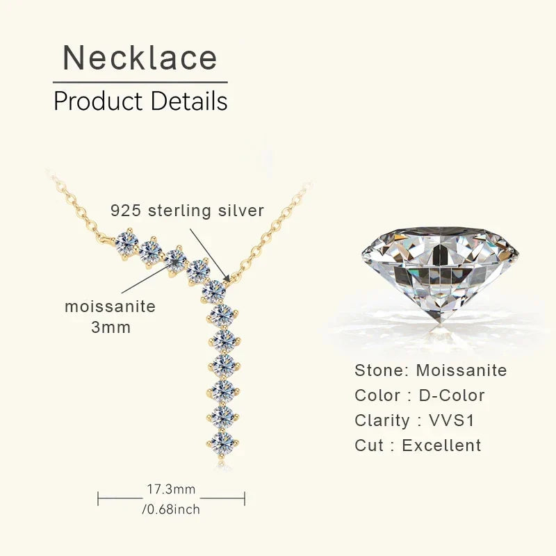 1.7ct Moissanite Necklace And Earrings Set 925 Sterling Silver Y Pendant D BandsCo Straps