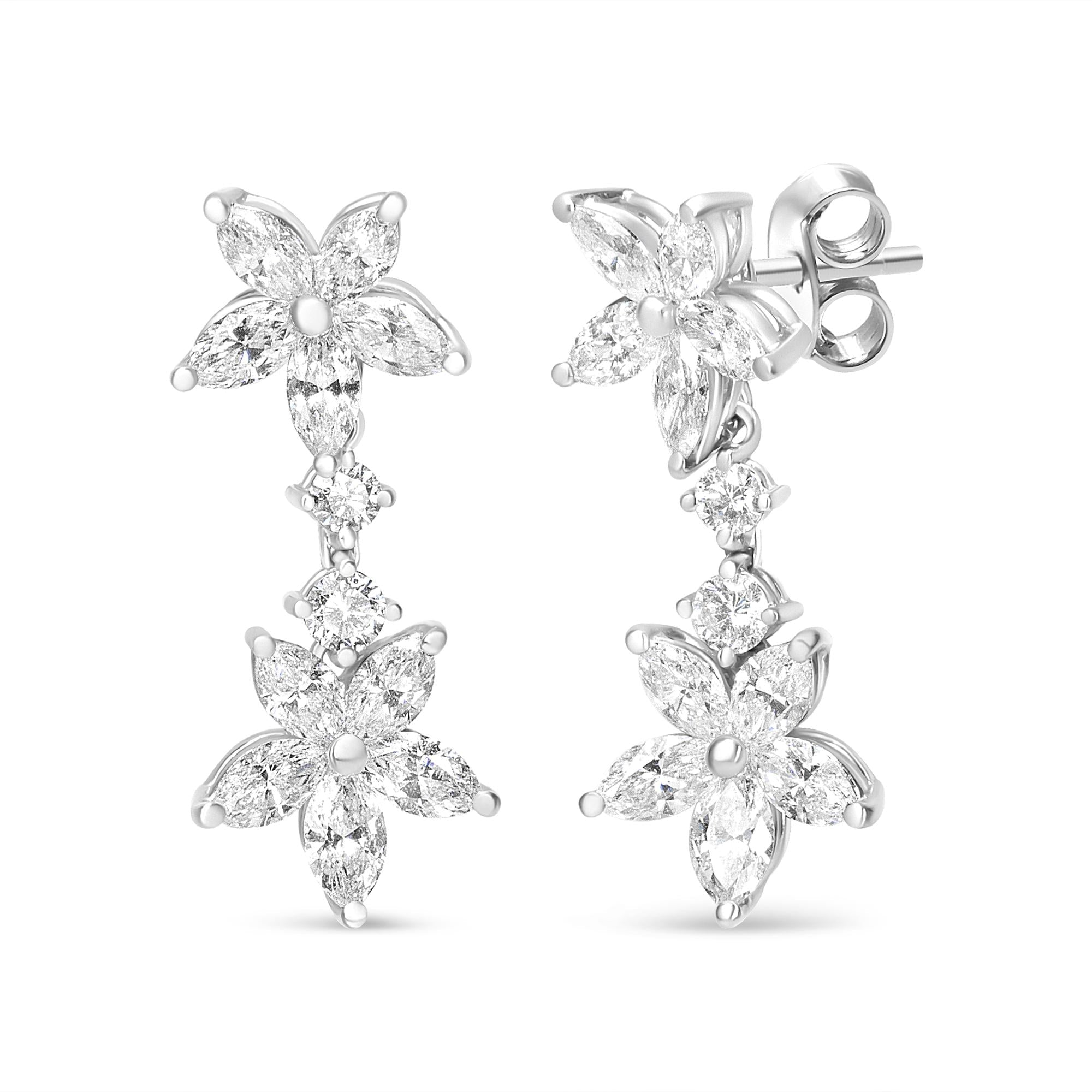 18k White Gold 6.0 Cttw Marquise Diamond Floral Dangle Drop Earrings (E-F Color, VS1-VS2 Clarity) Lootquake LLC