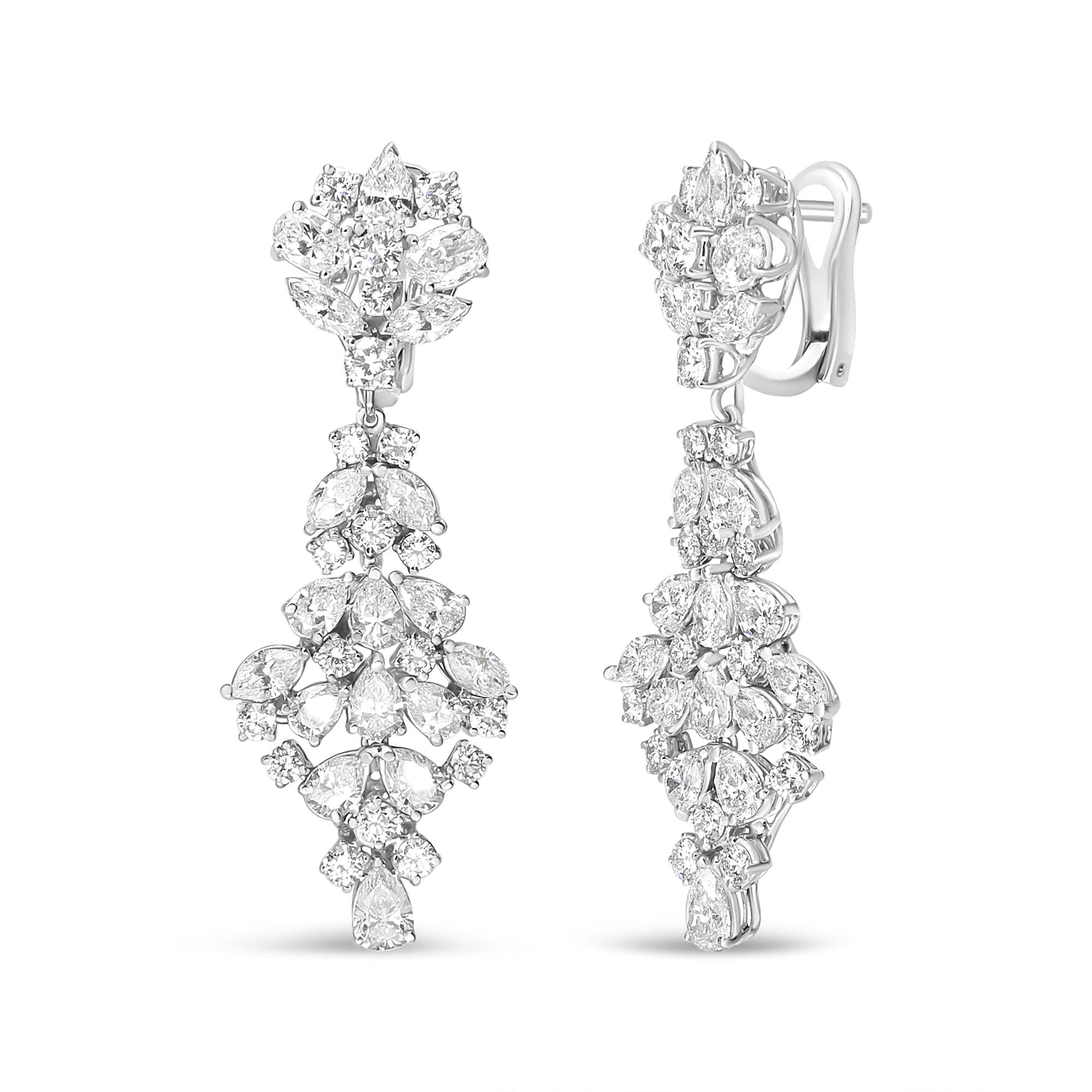 18K White Gold 9 1/2 Cttw Diamond Cluster Drop Dangle Clip-On Earrings (F-G Color, VS1-VS2 Clarity) Lootquake LLC