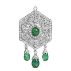 18K 2 3/4 Cttw Diamond and Emerald Dangle Art Deco Shield Brooch Pin Pendant (G-H Color, VS1-VS2 Clarity) CHAIN NOT INCLUDED Lootquake LLC