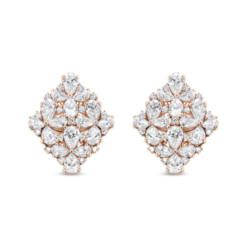 18K Rose Gold 8 1/3 Cttw Pear and Round Diamond Floral Cluster Omega Earrings (F-G Color, VS1-VS2 Clarity) Lootquake LLC
