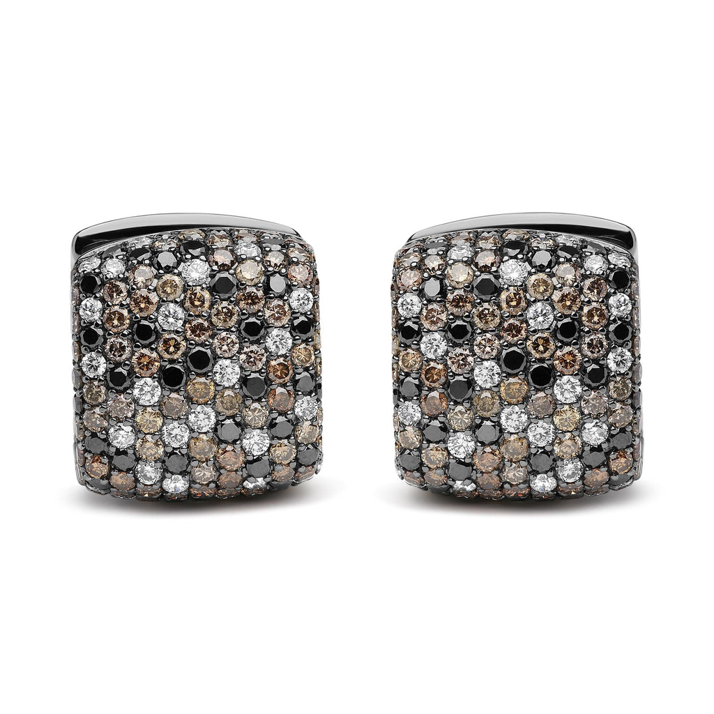 Black Rhodium Plated 18K White Gold 12 5/8 Cttw Multi Color Diamond Square Domed Huggie Hoop Earrings  (Brown, Black, G-H Color, SI1-SI2 Clarity) Lootquake LLC