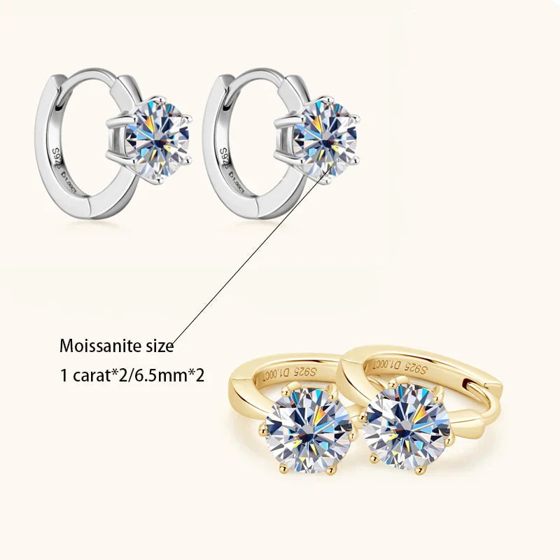 1 Carat Moissanite Stud Earrings 925 Sterling Silver Six-Prong Wedding Gift BandsCo Straps