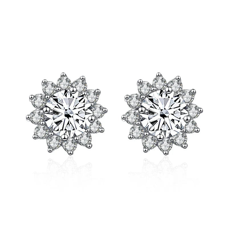 1 Ct D Color Moissanite Earrings 925 Sterling Silver Sunflower Studs For Women Wedding BandsCo Straps