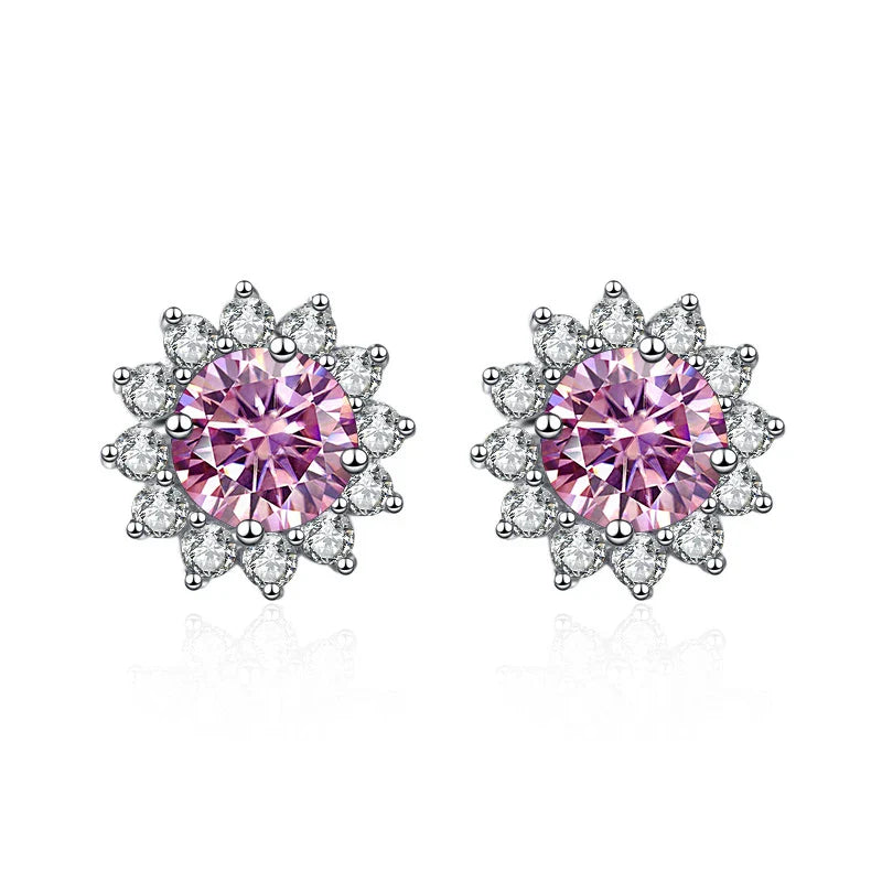 1 Ct D Color Moissanite Earrings 925 Sterling Silver Sunflower Studs For Women Wedding BandsCo Straps