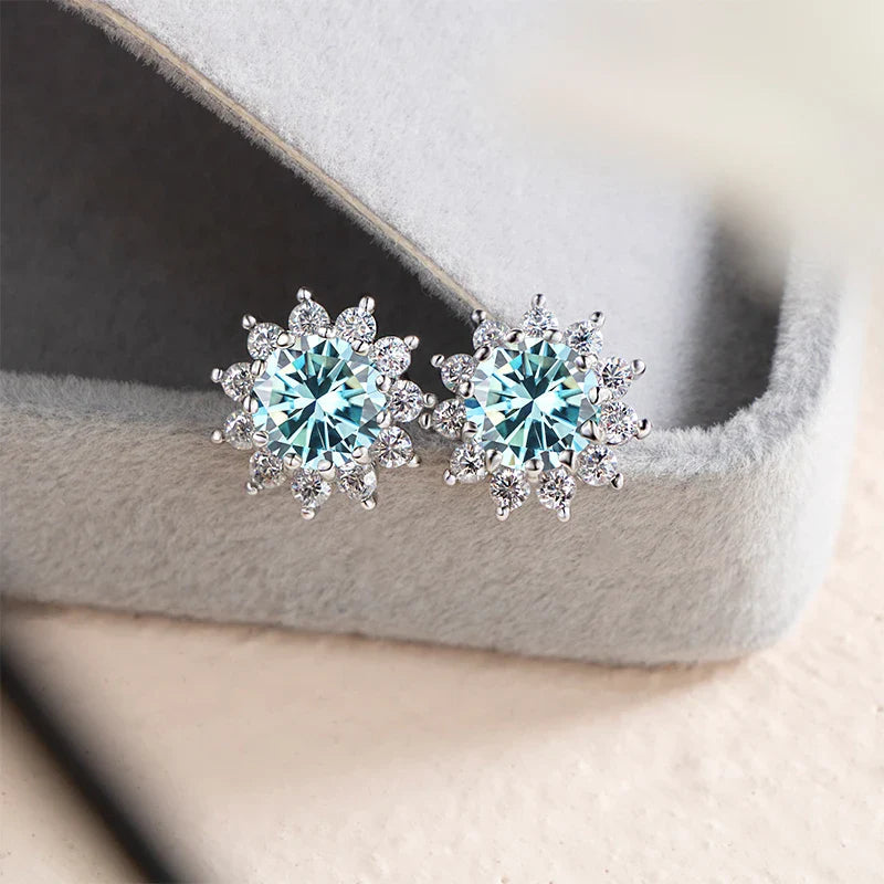 1 Ct D Color Moissanite Earrings 925 Sterling Silver Sunflower Studs For Women Wedding BandsCo Straps