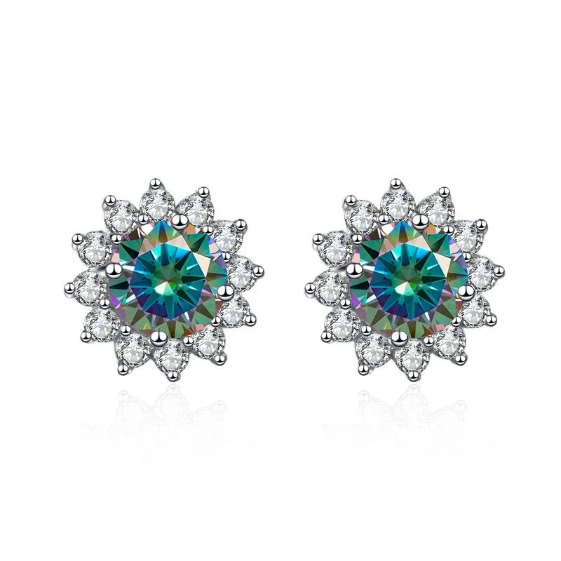 1 Ct D Color Moissanite Earrings 925 Sterling Silver Sunflower Studs For Women Wedding BandsCo Straps