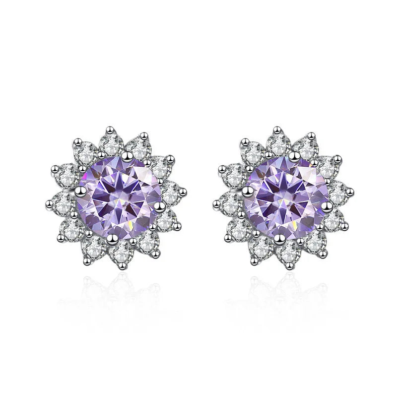 1 Ct D Color Moissanite Earrings 925 Sterling Silver Sunflower Studs For Women Wedding BandsCo Straps