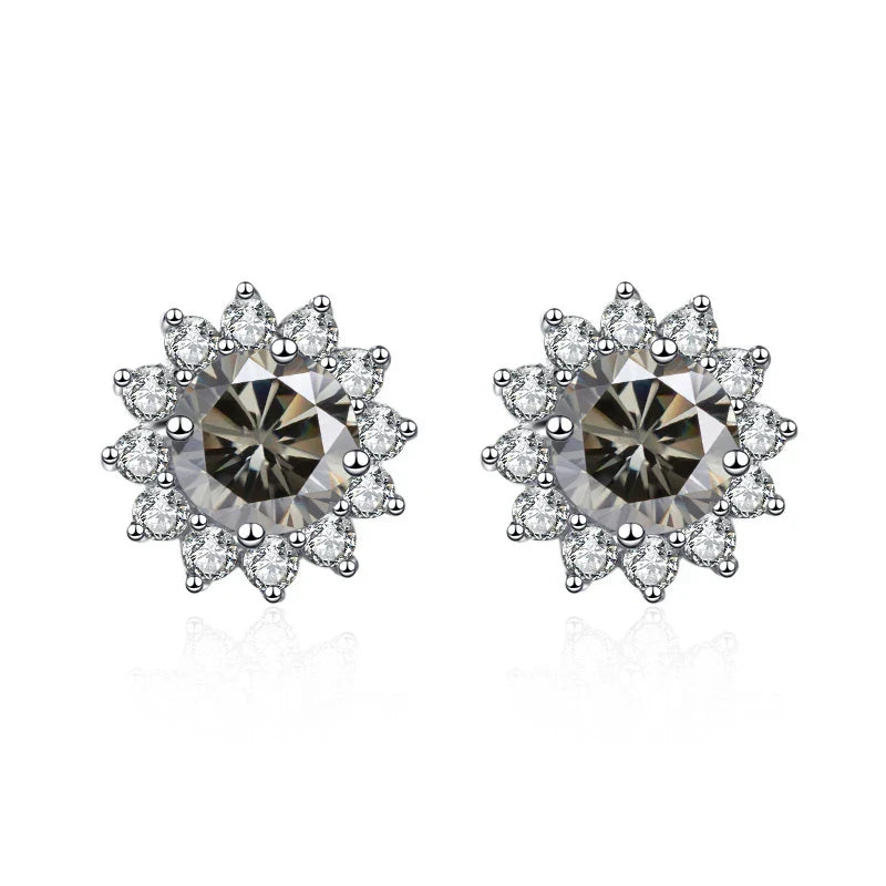 1 Ct D Color Moissanite Earrings 925 Sterling Silver Sunflower Studs For Women Wedding BandsCo Straps