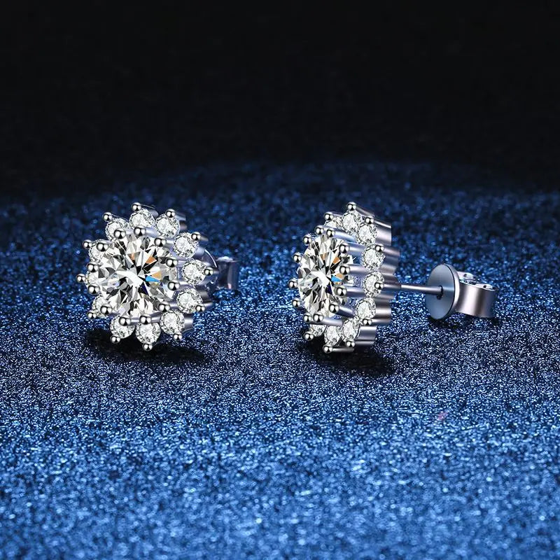 1 Ct D Color Moissanite Earrings 925 Sterling Silver Sunflower Studs For Women Wedding BandsCo Straps