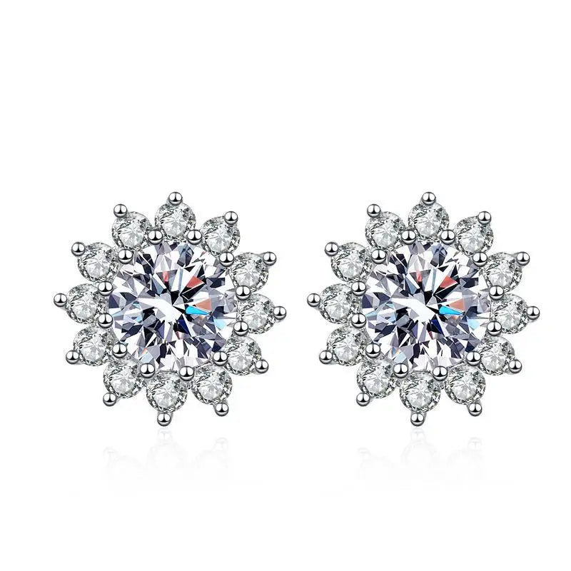 1 Ct D Color Moissanite Earrings 925 Sterling Silver Sunflower Studs For Women Wedding BandsCo Straps