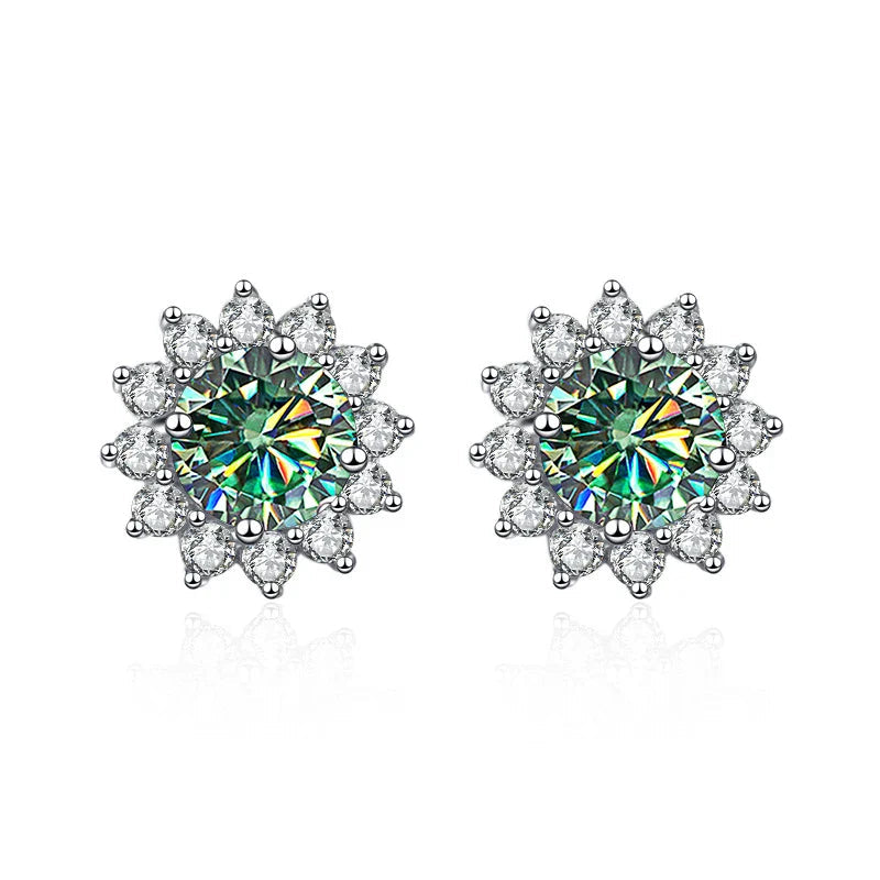1 Ct D Color Moissanite Earrings 925 Sterling Silver Sunflower Studs For Women Wedding BandsCo Straps