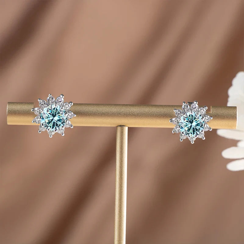 1 Ct D Color Moissanite Earrings 925 Sterling Silver Sunflower Studs For Women Wedding BandsCo Straps
