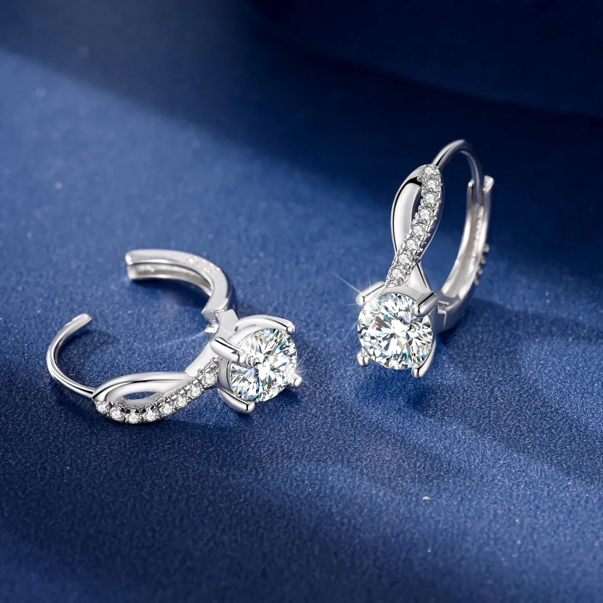 1.0ct Moissanite Hoop Earrings 925 Sterling Silver Wrap For Women Wedding BandsCo Straps