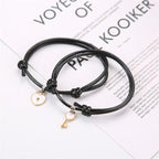 1 Pair Couple Bracelet Alloy Key Heart Lock Charm Bracelet Handmade Rope Bracelet Lock Key Pedant Bracelet Set Black Weave Rope Love Heart Lock Key Adjustable Bracelet For Womens