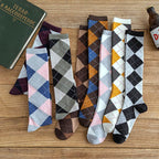 1 Pair Keep Warm Knee-high Socks for Socks Rhombus Pattern Autumn Winter Cotton College Style Socks Running Climbing Fashion Socks For Men And Women