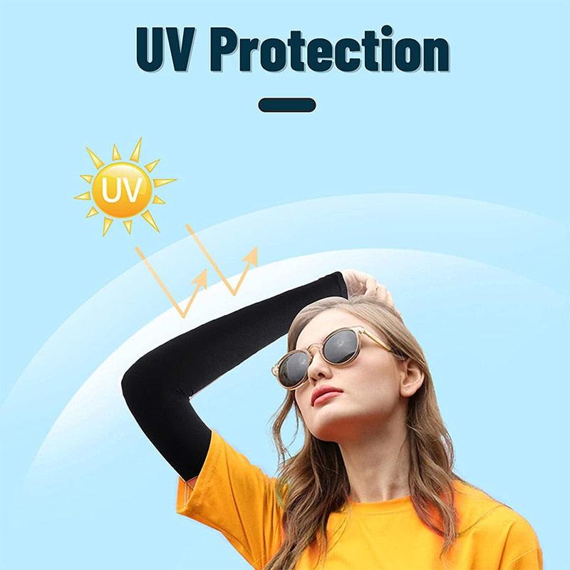 1 Pair Unisex Cool Cycling Sleeve Sport Cooling Arm Sleeves Anti-sunburn Sunscreen UV Sports Fitness Sun Protection Arm Women Sleeves Cooling Arms Men Sports Safety Sleeves Long Soft Tennis Arm Cover Stevvex