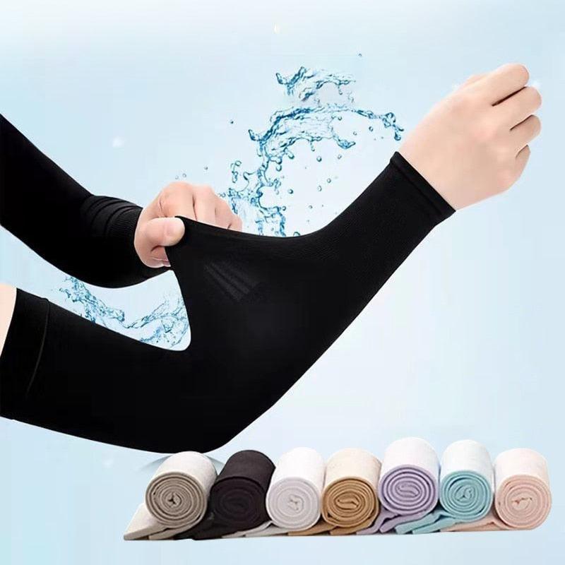 1 Pair Unisex Cool Cycling Sleeve Sport Cooling Arm Sleeves Anti-sunburn Sunscreen UV Sports Fitness Sun Protection Arm Women Sleeves Cooling Arms Men Sports Safety Sleeves Long Soft Tennis Arm Cover Stevvex