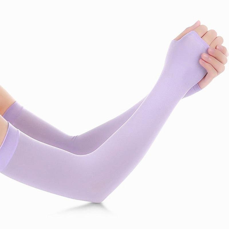 1 Pair Unisex Cool Cycling Sleeve Sport Cooling Arm Sleeves Anti-sunburn Sunscreen UV Sports Fitness Sun Protection Arm Women Sleeves Cooling Arms Men Sports Safety Sleeves Long Soft Tennis Arm Cover Stevvex