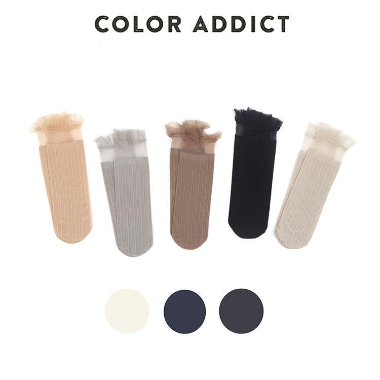 1 Pair Woman Socks Spring New Fashion Socks Solid Color Women Soft Cute Long Socks For Women Mesh Thin Socks High Quality Cotton Invisible Socks For Women Stevvex
