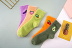 1 pairs Thermal Fluffy Socks Autumn-Winter New Year Socks New Fashion Warm Avocado Cherry Eggplant Socks Warm Ankle Socks Winter Socks For Men And Women Stevvex